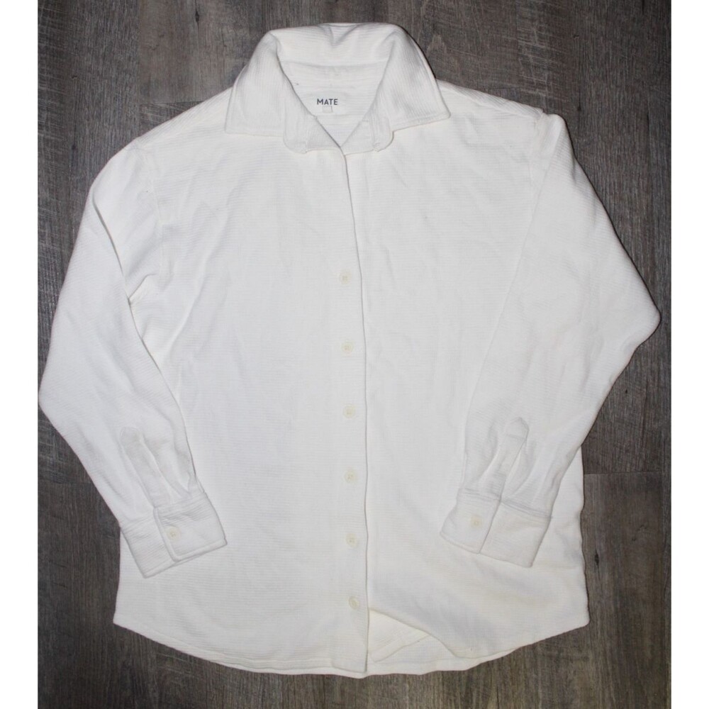 MATE THE LABEL WOMEN'S TEXTURED ORGANIC COTTON LS BUTTON DOWN SHIRT WHITE‎ S NEW